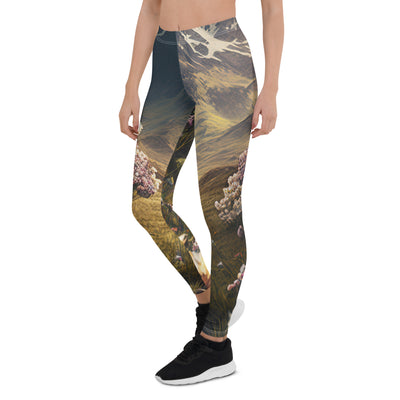 Epischer Berg, steiniger Weg und Blumen - Realistische Malerei - Leggings (All-Over Print) berge xxx