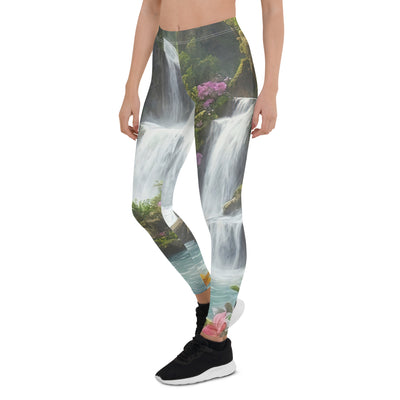 Wasserfall im Wald und Blumen - Schöne Malerei - Leggings (All-Over Print) camping xxx