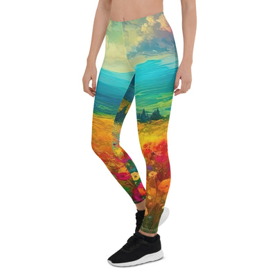 Berglandschaft und schöne farbige Blumen - Malerei - Leggings (All-Over Print) berge xxx