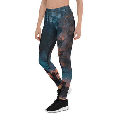 Lagerfeuer beim Camping - Wald mit Schneebedeckten Bäumen - Malerei - Leggings (All-Over Print) camping xxx