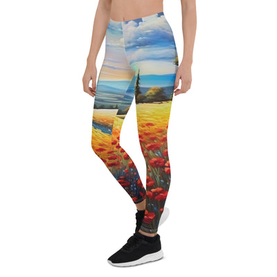 Feld mit roten Blumen und Berglandschaft - Landschaftsmalerei - Leggings (All-Over Print) berge xxx