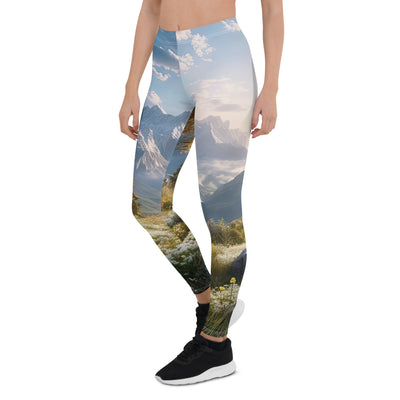 Berglandschaft mit Sonnenschein, Blumen und Bäumen - Malerei - Leggings (All-Over Print) berge xxx