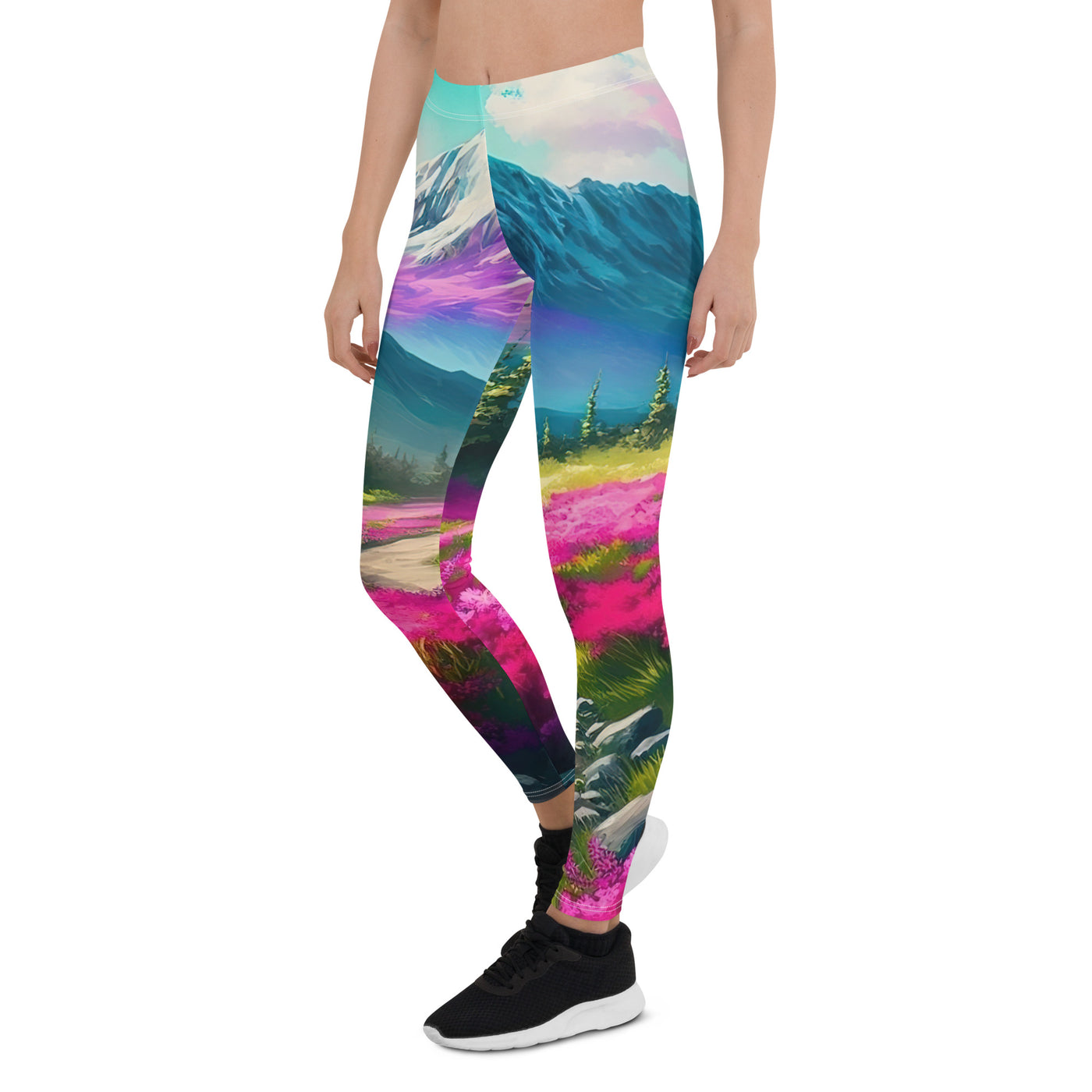 Berg, pinke Blumen und Wanderweg - Landschaftsmalerei - Leggings (All-Over Print) berge xxx