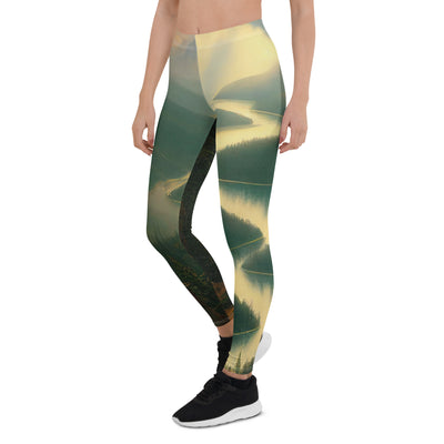 Landschaft mit Bergen, See und viel grüne Natur - Malerei - Leggings (All-Over Print) berge xxx