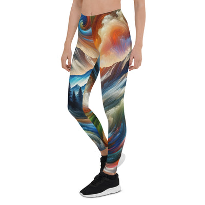 Lebendige Alpen und Bären Sillhouette über Berggipfel - Abstraktes Gemälde - Leggings (All-Over Print) camping xxx yyy zzz