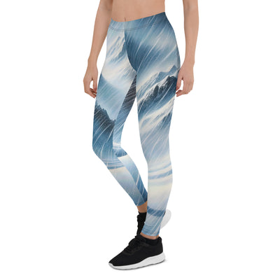 Wanderer und Bergsteiger im Schneesturm: Acrylgemälde der Alpen - Leggings (All-Over Print) wandern xxx yyy zzz