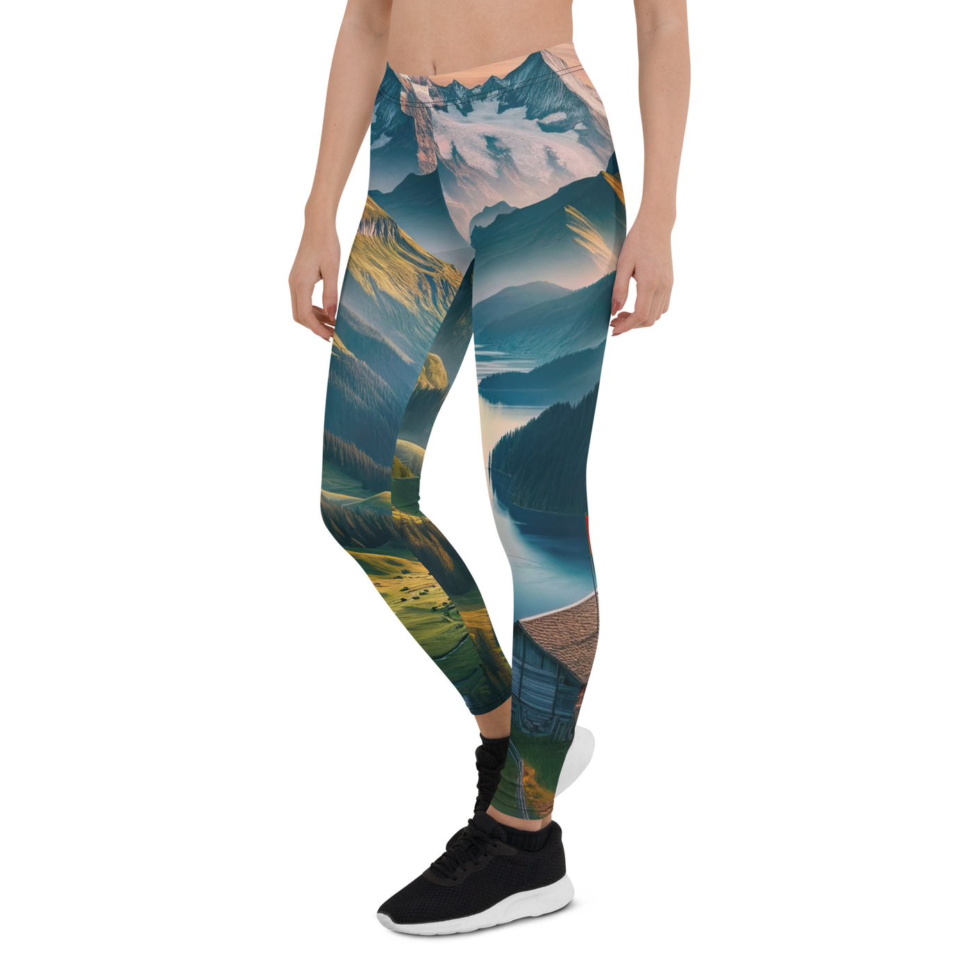 Schweizer Flagge, Alpenidylle: Dämmerlicht, epische Berge und stille Gewässer - Leggings (All-Over Print) berge xxx yyy zzz