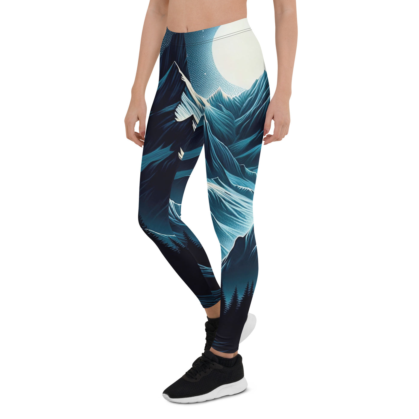 Alpennacht mit Zelt: Mondglanz auf Gipfeln und Tälern, sternenklarer Himmel - Leggings (All-Over Print) berge xxx yyy zzz