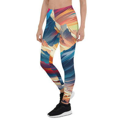 Moderne geometrische Alpen Kunst: Warmer Sonnenuntergangs Schein auf Schneegipfeln - Leggings (All-Over Print) berge xxx yyy zzz