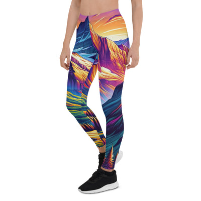 Bergpracht mit Schweizer Flagge: Farbenfrohe Illustration einer Berglandschaft - Leggings (All-Over Print) berge xxx yyy zzz