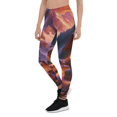 Magische Alpenstunde: Digitale Kunst mit warmem Himmelsschein über schneebedeckte Berge - Leggings (All-Over Print) berge xxx yyy zzz