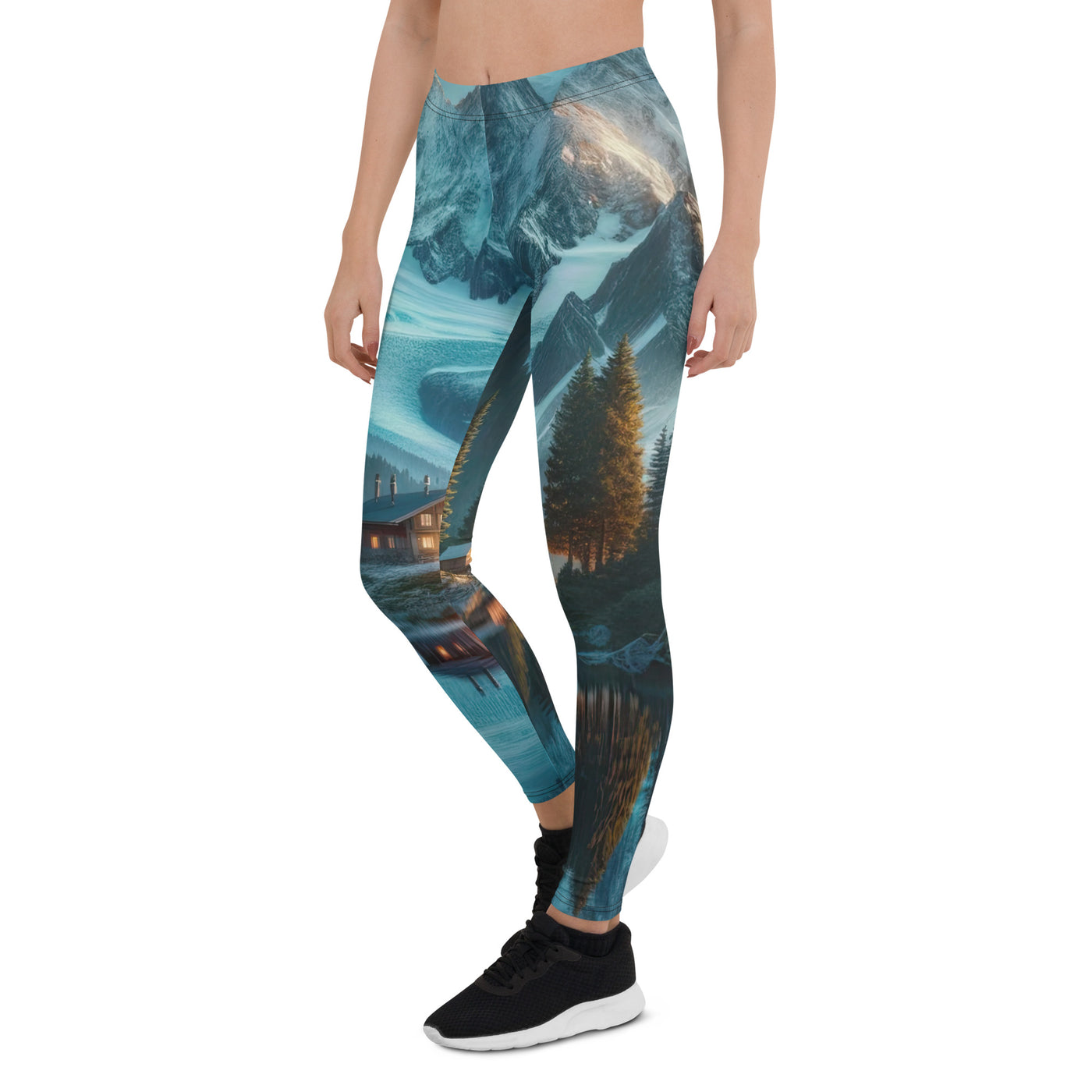 Stille Alpenmajestätik: Digitale Kunst mit Schnee und Bergsee-Spiegelung - Leggings (All-Over Print) berge xxx yyy zzz