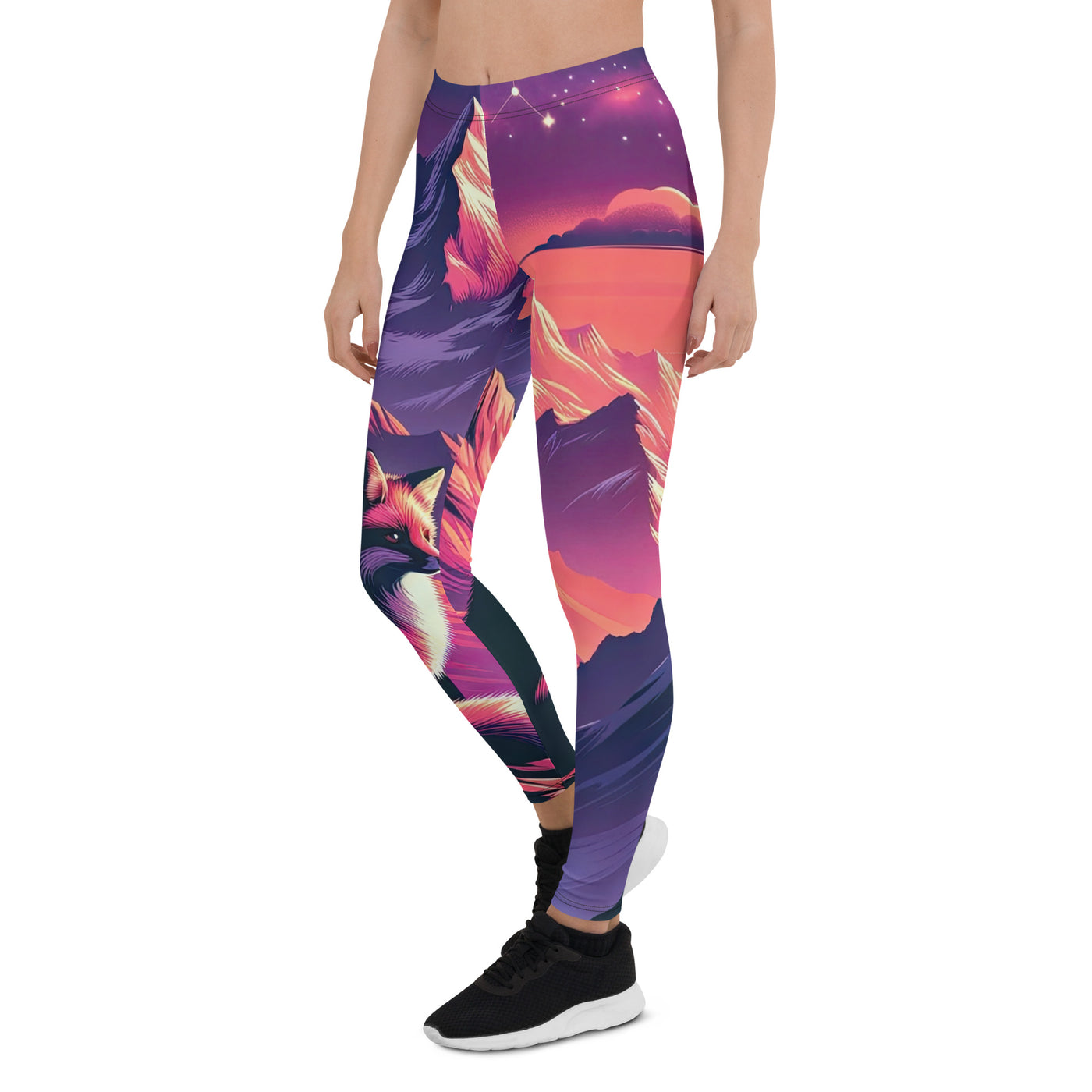 Fuchs im dramatischen Sonnenuntergang: Digitale Bergillustration in Abendfarben - Leggings (All-Over Print) camping xxx yyy zzz