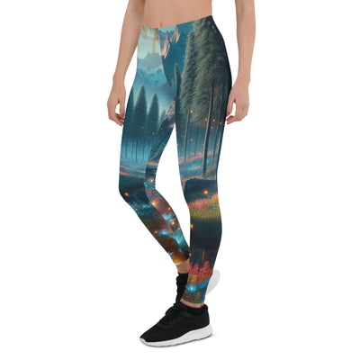 Ätherischer Alpenwald: Digitale Darstellung mit leuchtenden Bäumen und Blumen - Leggings (All-Over Print) camping xxx yyy zzz