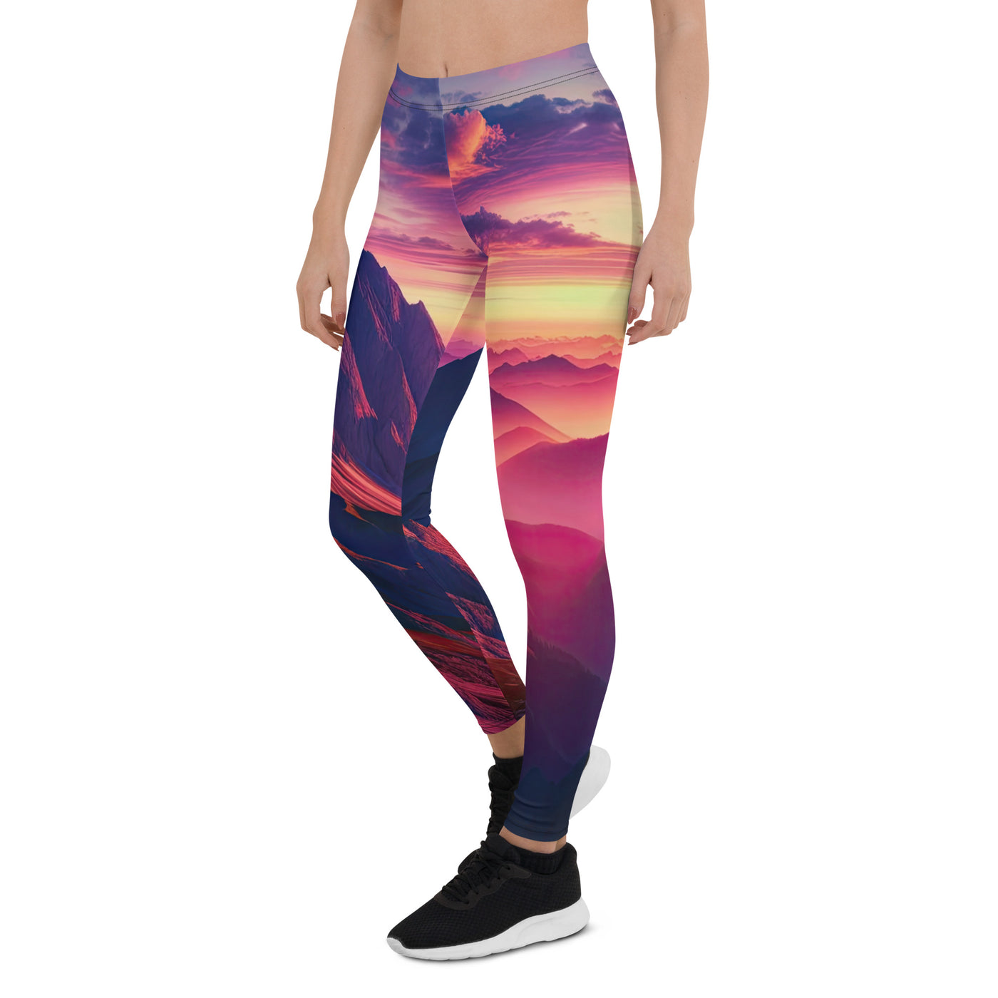 Dramatischer Alpen-Sonnenaufgang, Gipfelkreuz und warme Himmelsfarben - Leggings (All-Over Print) berge xxx yyy zzz