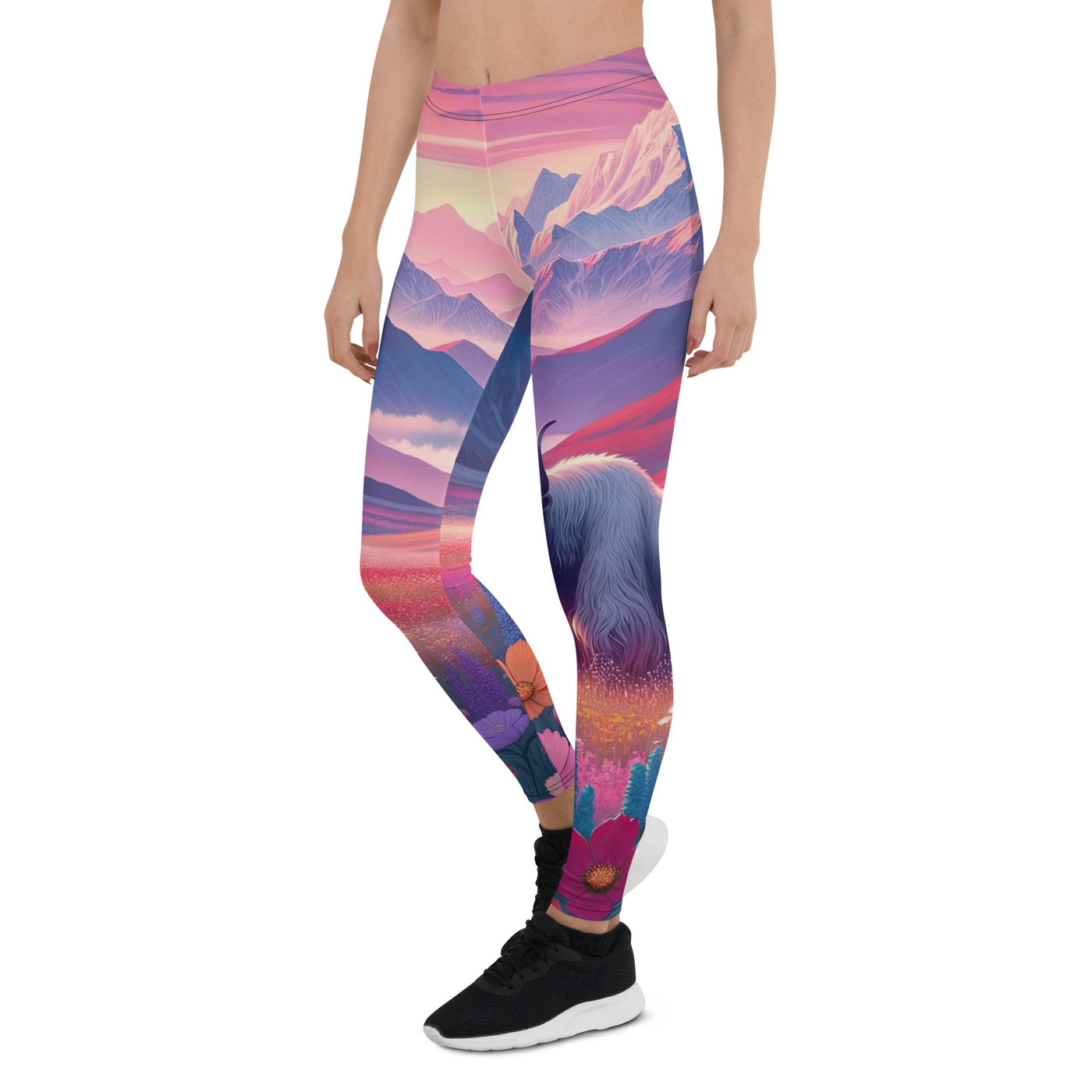 Verträumte Berg-Abenddämmerung mit Hochlandrind und blumigem Glanz - Leggings (All-Over Print) berge xxx yyy zzz