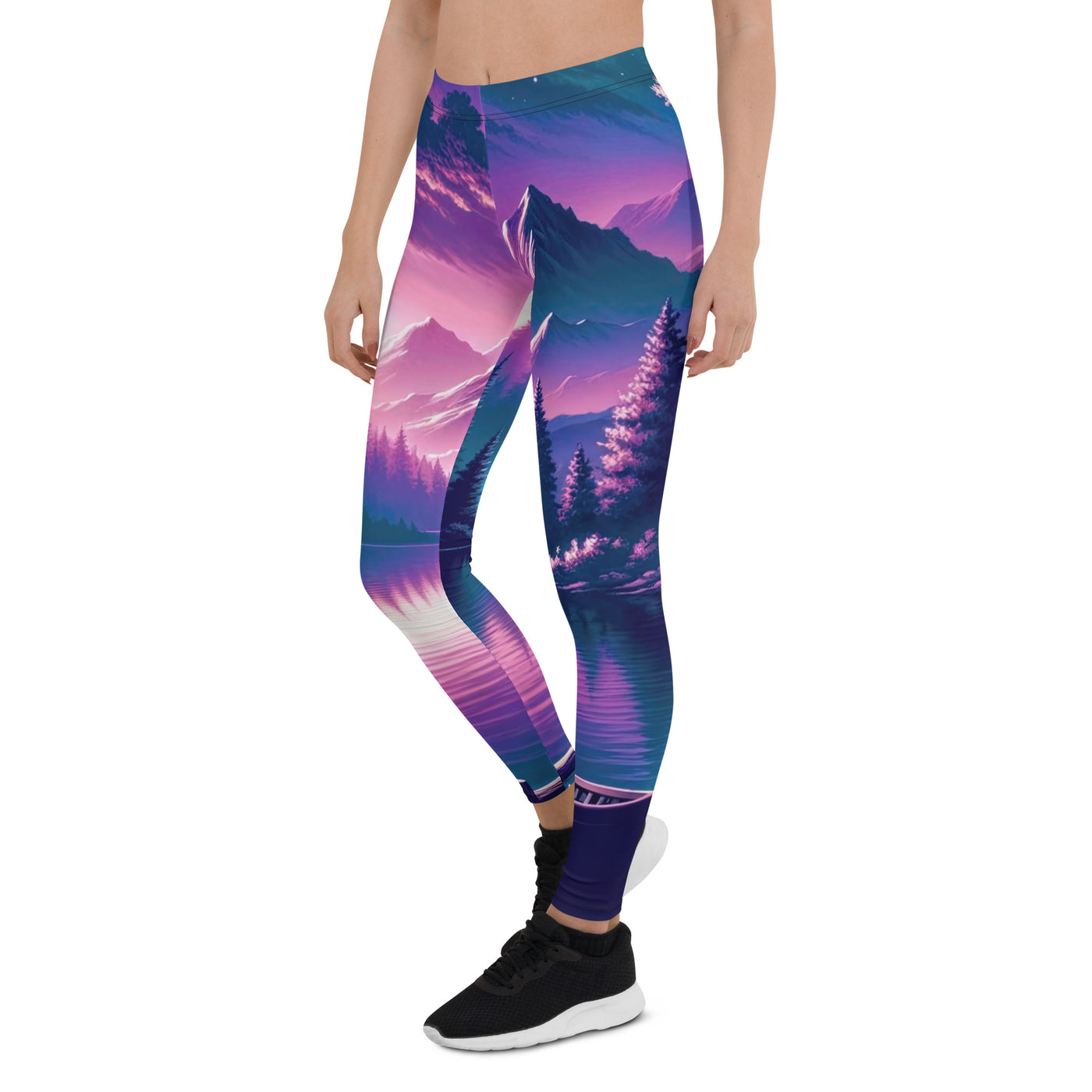 Magische Alpen-Dämmerung, rosa-lila Himmel und Bergsee mit Boot - Leggings (All-Over Print) berge xxx yyy zzz