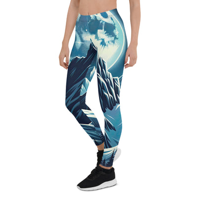 Mondnacht und Gipfelkreuz in den Alpen, glitzernde Schneegipfel - Leggings (All-Over Print) berge xxx yyy zzz