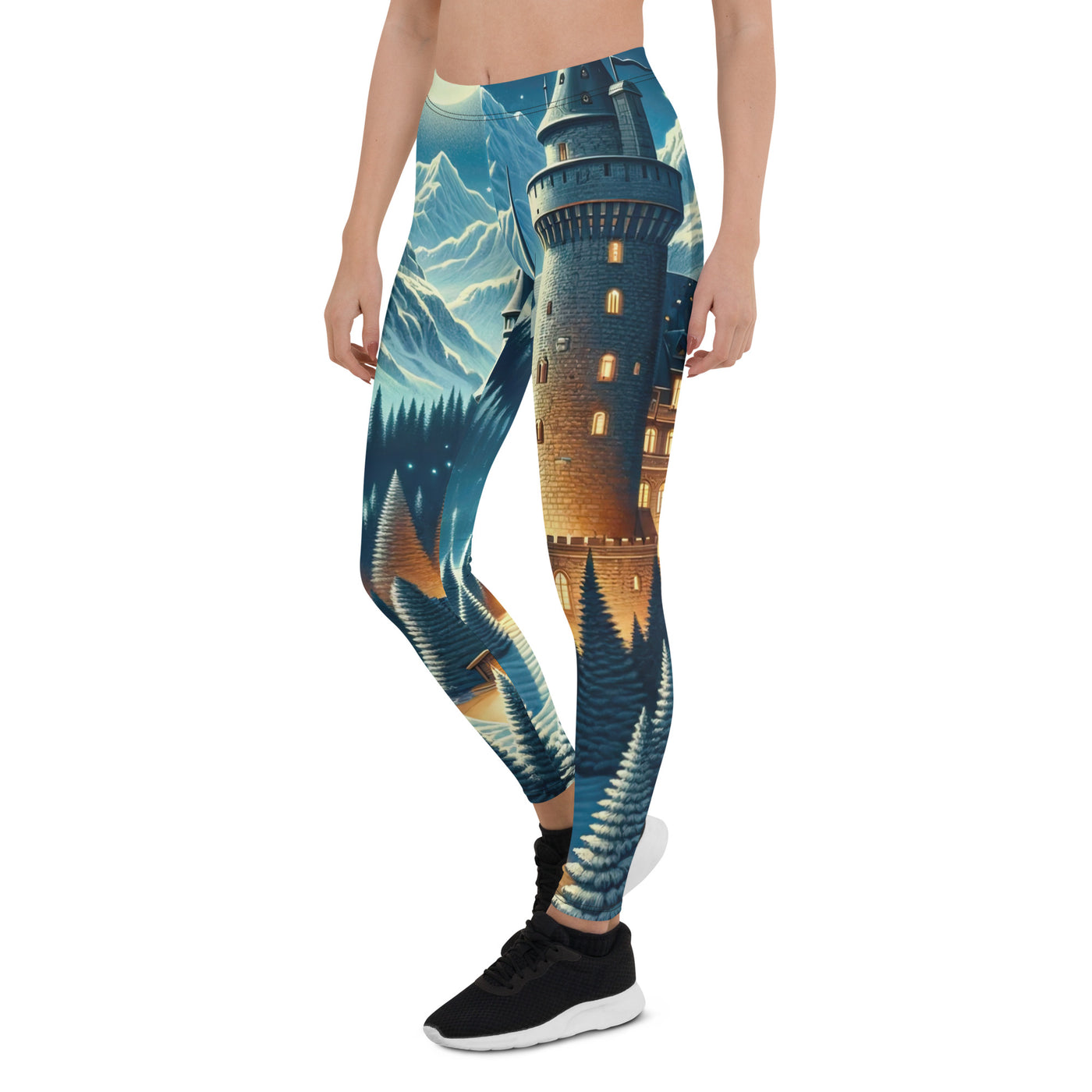 Mondhelle Schlossnacht in den Alpen, sternenklarer Himmel - Leggings (All-Over Print) berge xxx yyy zzz