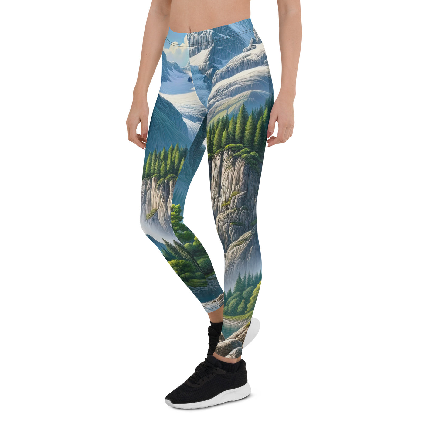 Illustration einer unberührten Alpenkulisse im Hochsommer. Wasserfall und See - Leggings (All-Over Print) berge xxx yyy zzz