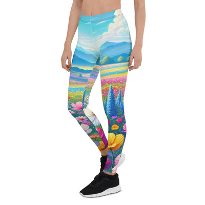 Weitläufiges Blumenfeld unter himmelblauem Himmel, leuchtende Flora - Leggings (All-Over Print) camping xxx yyy zzz