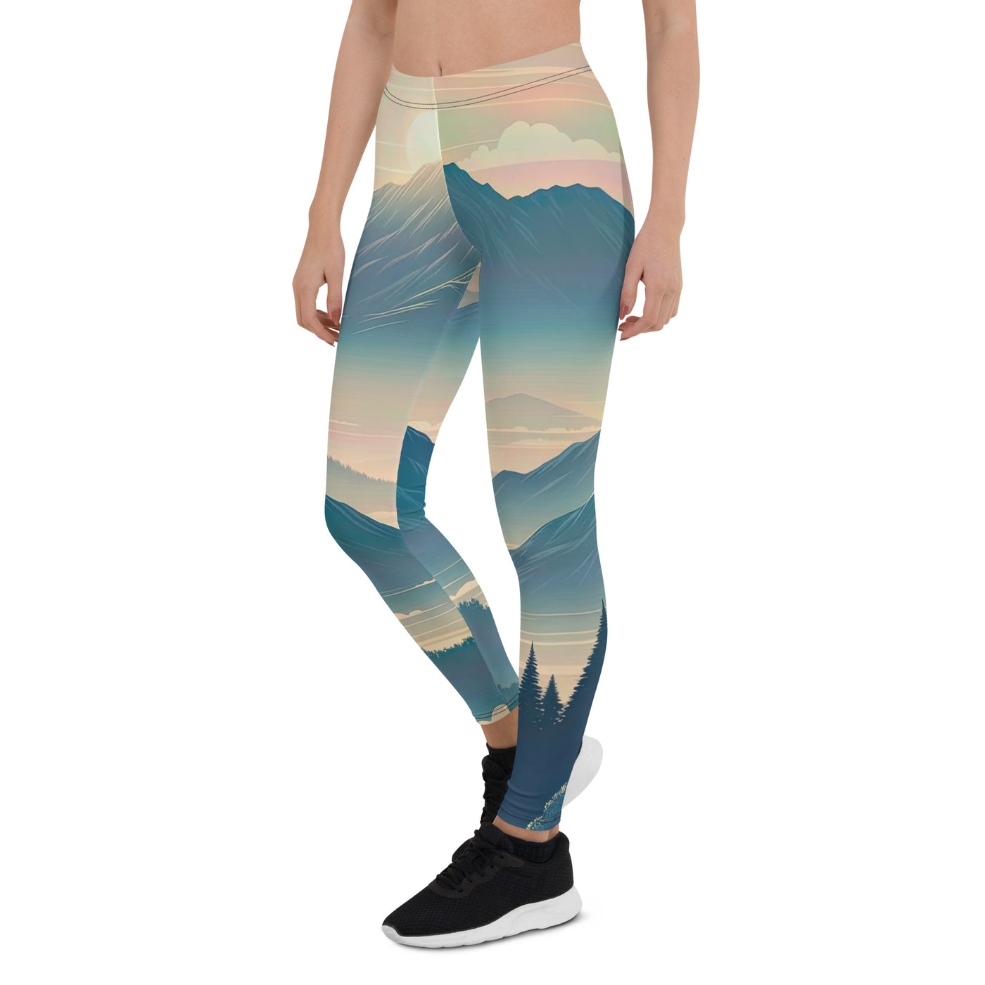 Bergszene bei Morgendämmerung, erste Sonnenstrahlen auf Bergrücken - Leggings (All-Over Print) berge xxx yyy zzz