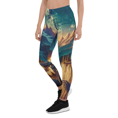 Alpine Wildnis mit Bergdorf unter sternenklarem Nachthimmel - Leggings (All-Over Print) berge xxx yyy zzz