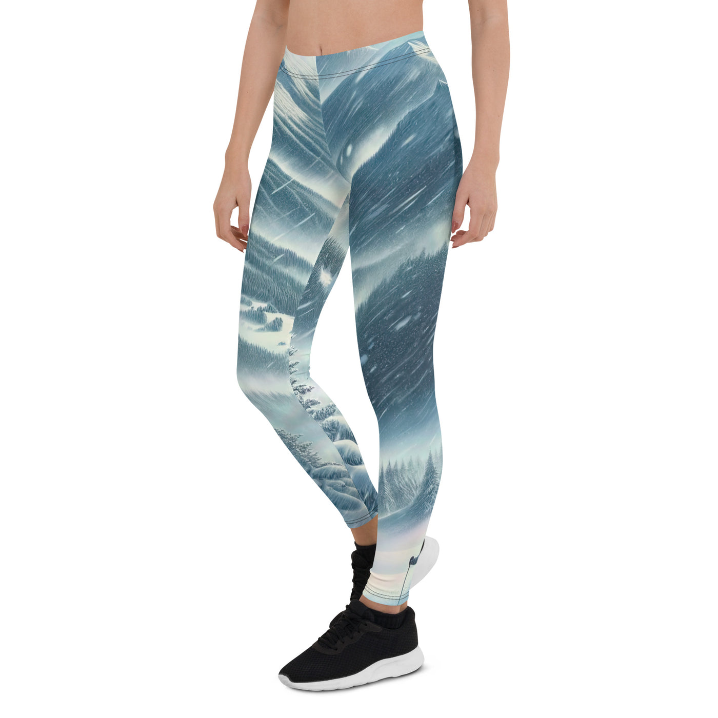 Alpine Wildnis im Wintersturm mit Skifahrer, verschneite Landschaft - Leggings (All-Over Print) klettern ski xxx yyy zzz