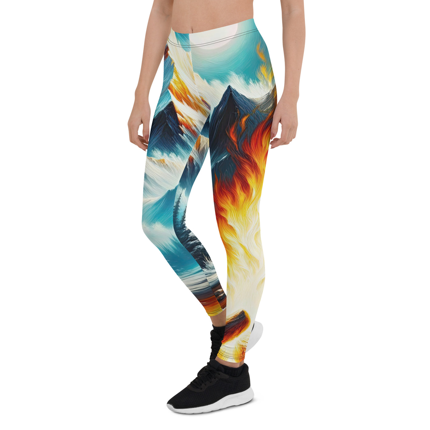 Ölgemälde von Feuer und Eis: Lagerfeuer und Alpen im Kontrast, warme Flammen - Leggings (All-Over Print) camping xxx yyy zzz