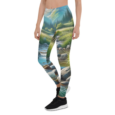 Sanfter Gebirgsbach in Ölgemälde, klares Wasser über glatten Felsen - Leggings (All-Over Print) berge xxx yyy zzz