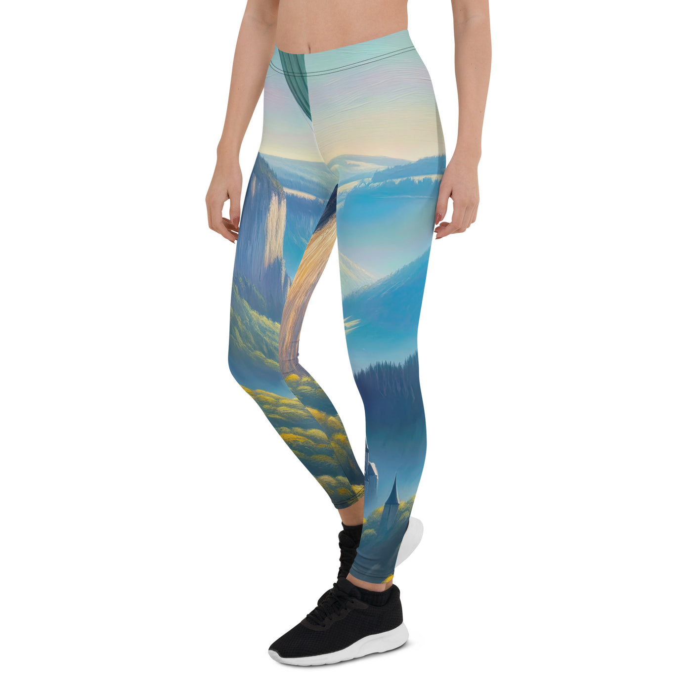 Ölgemälde einer ruhigen Szene in Luxemburg mit Heißluftballon und blauem Himmel - Leggings (All-Over Print) berge xxx yyy zzz