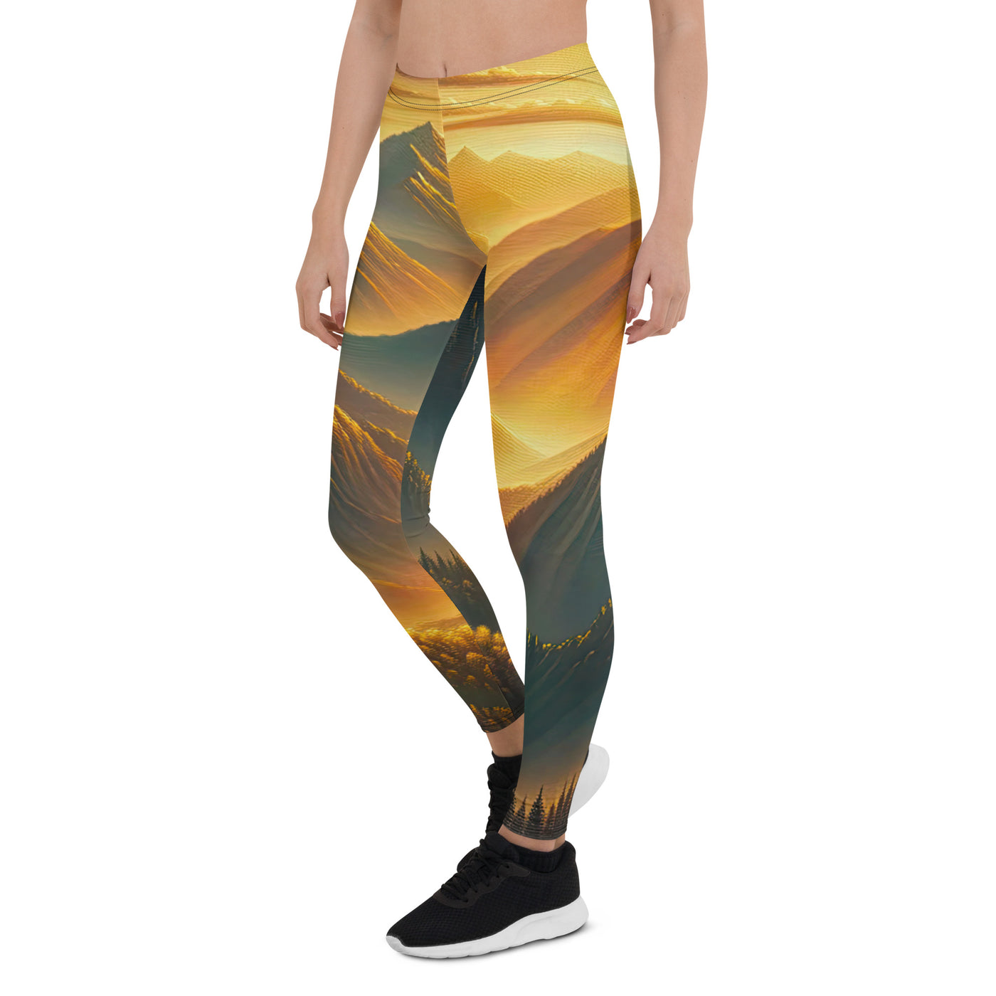 Ölgemälde der Berge in der goldenen Stunde, Sonnenuntergang über warmer Landschaft - Leggings (All-Over Print) berge xxx yyy zzz