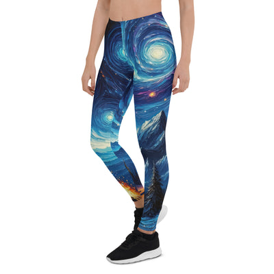 Sternennacht über den Alpen inspiriertes Ölgemälde, mystischer Nachthimmel in Blau - Leggings (All-Over Print) camping xxx yyy zzz