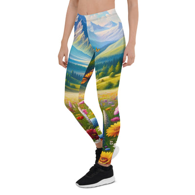 Ölgemälde einer ruhigen Almwiese, Oase mit bunter Wildblumenpracht - Leggings (All-Over Print) camping xxx yyy zzz