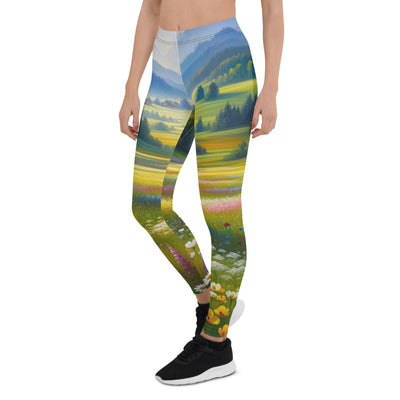 Ölgemälde einer Almwiese, Meer aus Wildblumen in Gelb- und Lilatönen - Leggings (All-Over Print) berge xxx yyy zzz