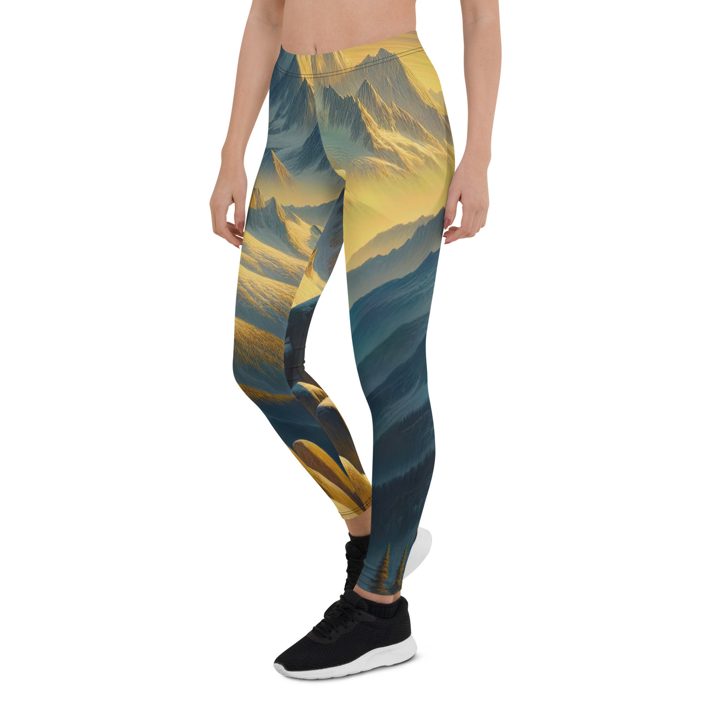 Ölgemälde eines Wanderers bei Morgendämmerung auf Alpengipfeln mit goldenem Sonnenlicht - Leggings (All-Over Print) wandern xxx yyy zzz