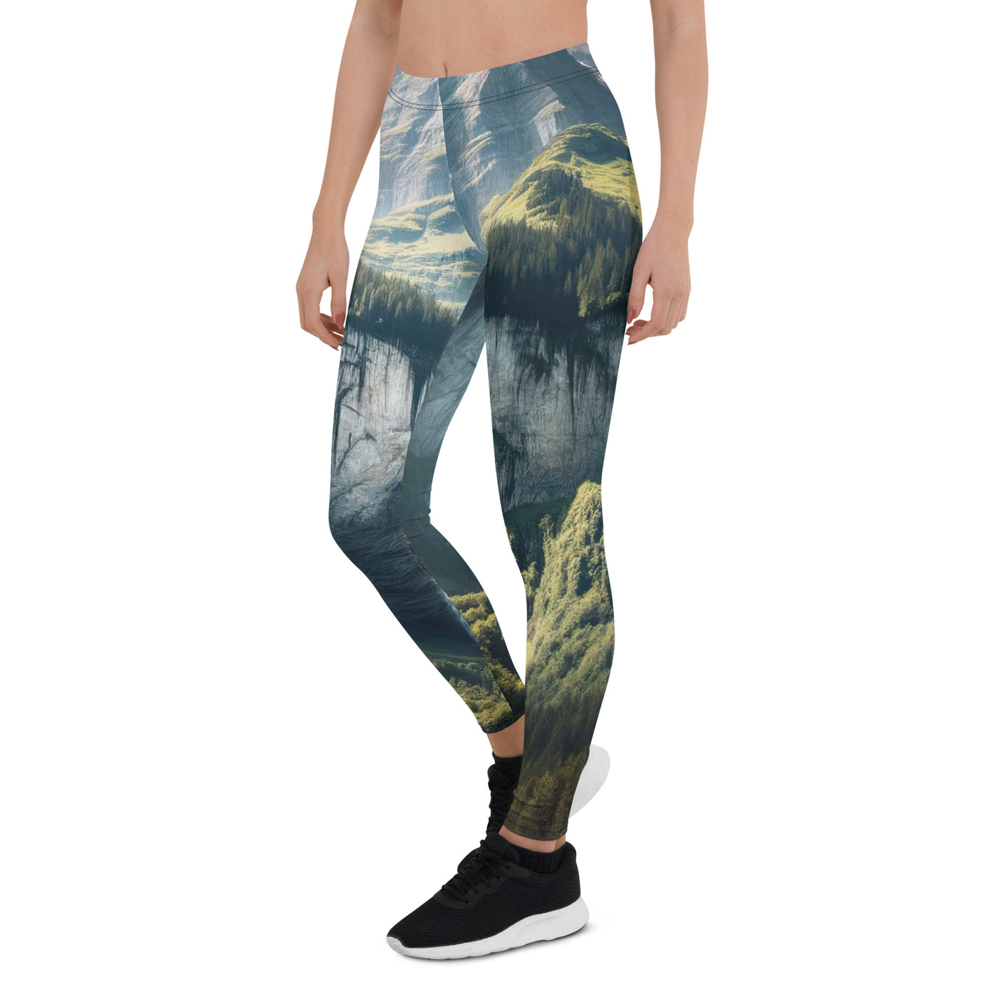 Foto der sommerlichen Alpen mit üppigen Gipfeln und Wasserfall - Leggings (All-Over Print) berge xxx yyy zzz