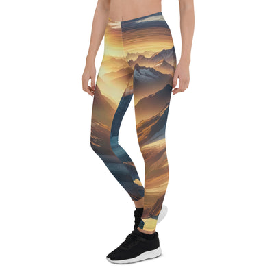 Fotorealistische Darstellung der Alpen bei Sonnenaufgang, Wanderin unter einem gold-purpurnen Himmel - Leggings (All-Over Print) wandern xxx yyy zzz