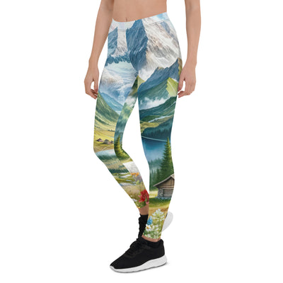 Quadratisches Aquarell der Alpen, Berge mit schneebedeckten Spitzen - Leggings (All-Over Print) berge xxx yyy zzz