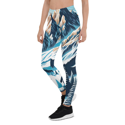 Vektorgrafik eines Wolfes im winterlichen Alpenmorgen, Berge mit Schnee- und Felsmustern - Leggings (All-Over Print) berge xxx yyy zzz