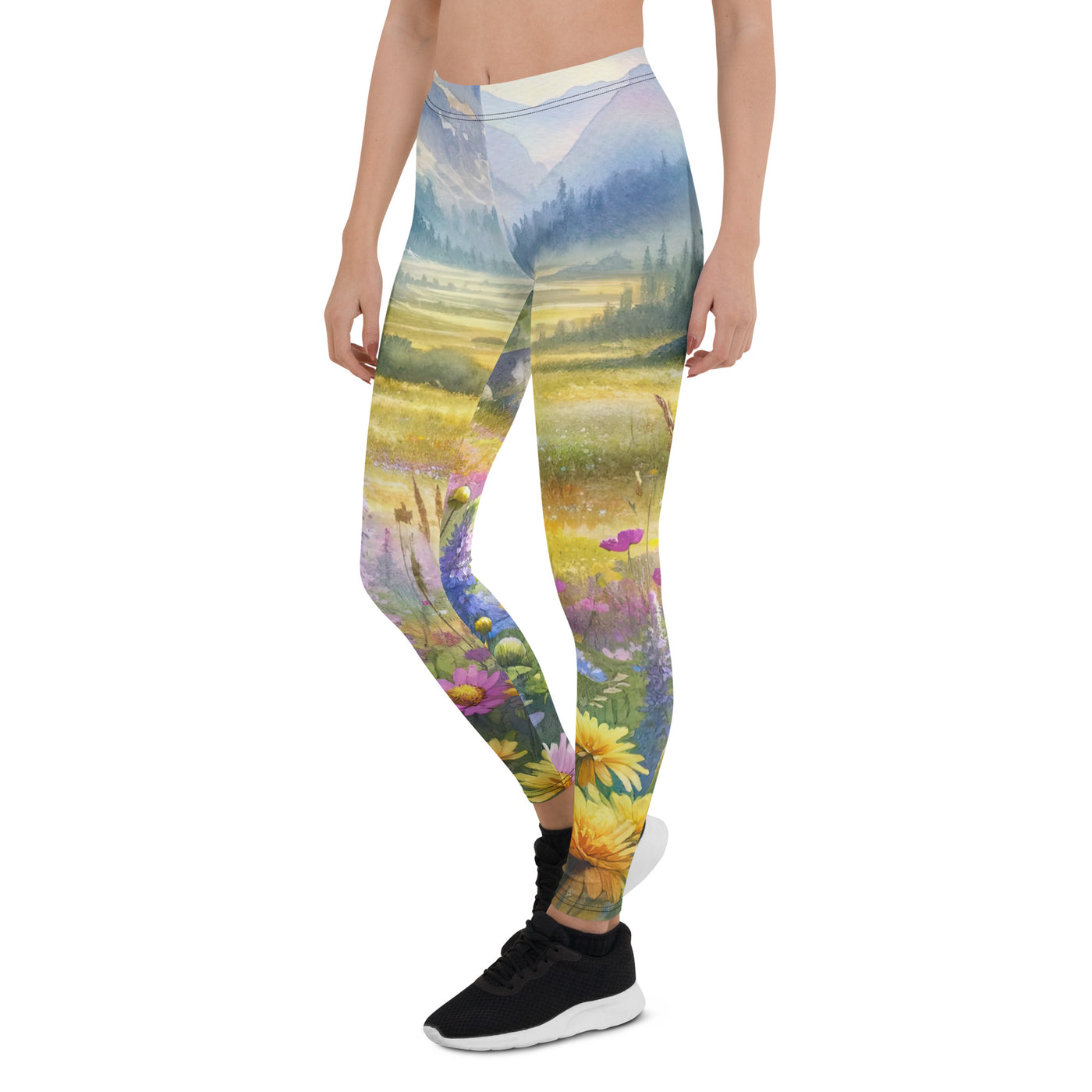 Aquarell einer Almwiese in Ruhe, Wildblumenteppich in Gelb, Lila, Rosa - Leggings (All-Over Print) berge xxx yyy zzz