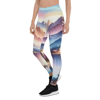 Aquarell einer Dämmerung in den Alpen, Boot auf einem See in Pastell-Licht - Leggings (All-Over Print) berge xxx yyy zzz