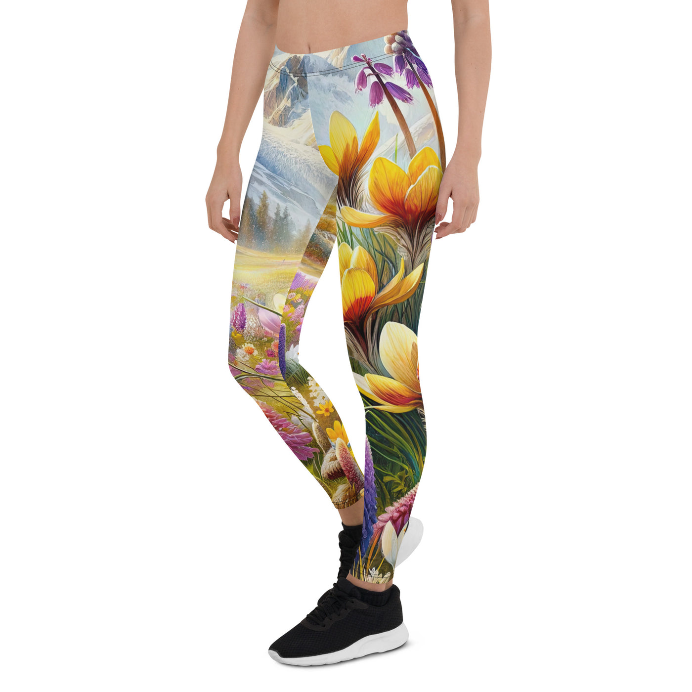 Aquarell einer ruhigen Almwiese, farbenfrohe Bergblumen in den Alpen - Leggings (All-Over Print) berge xxx yyy zzz