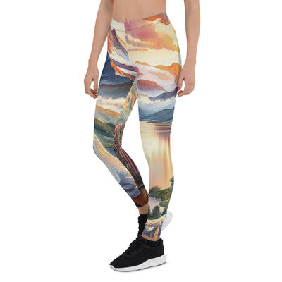 Aquarell einer Berglandschaft in der goldenen Stunde mit österreichischem Wanderer - Leggings (All-Over Print) wandern xxx yyy zzz