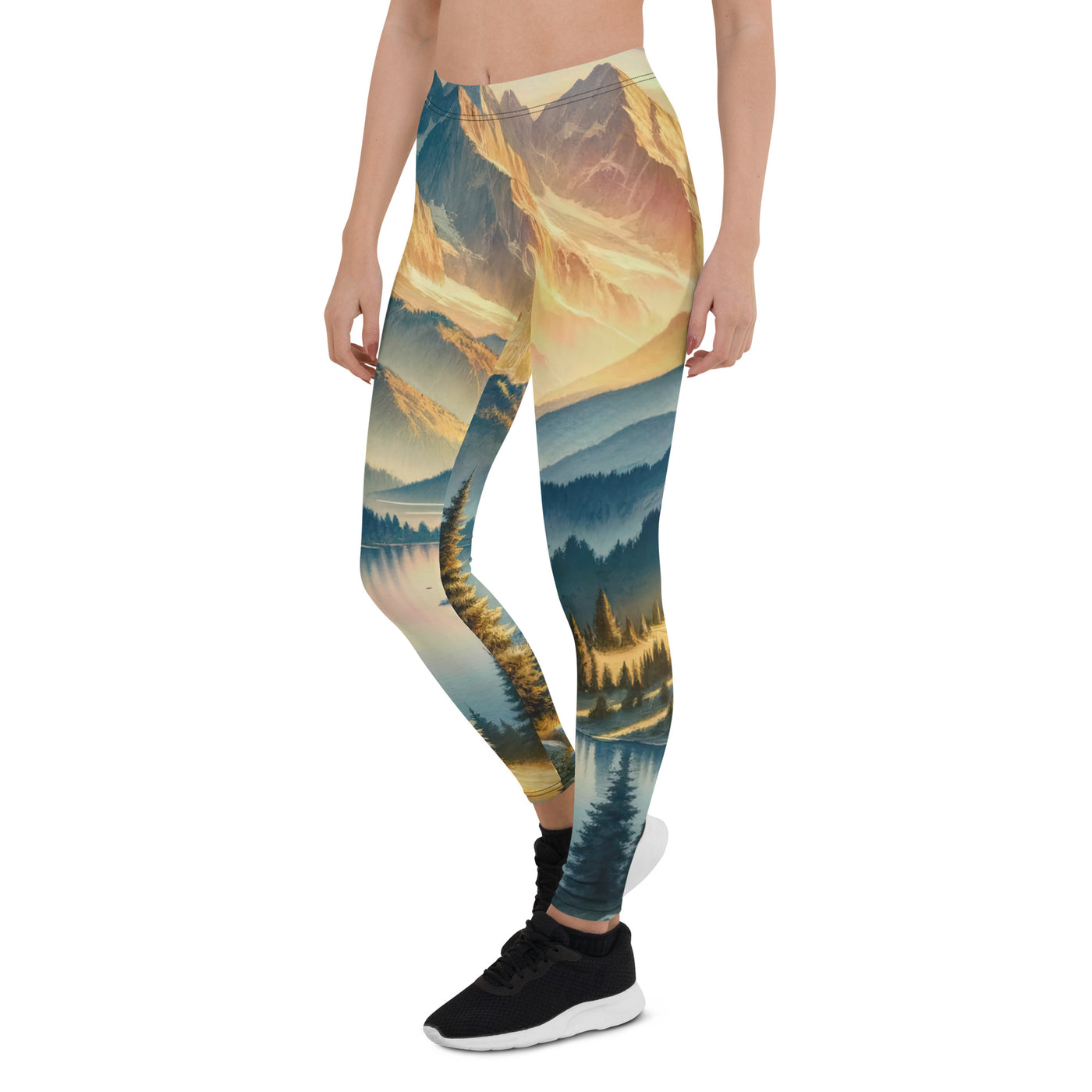 Aquarell der Alpenpracht bei Sonnenuntergang, Berge im goldenen Licht - Leggings (All-Over Print) berge xxx yyy zzz