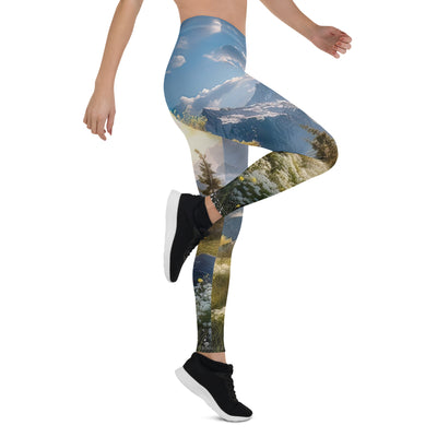 Berglandschaft mit Sonnenschein, Blumen und Bäumen - Malerei - Leggings (All-Over Print) berge xxx