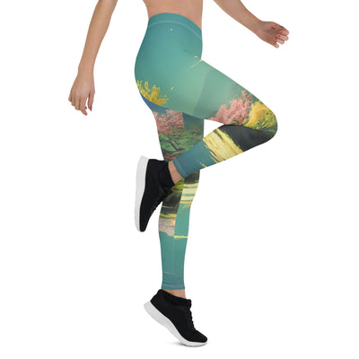 Berg, See und Wald mit pinken Bäumen - Landschaftsmalerei - Leggings (All-Over Print) berge xxx