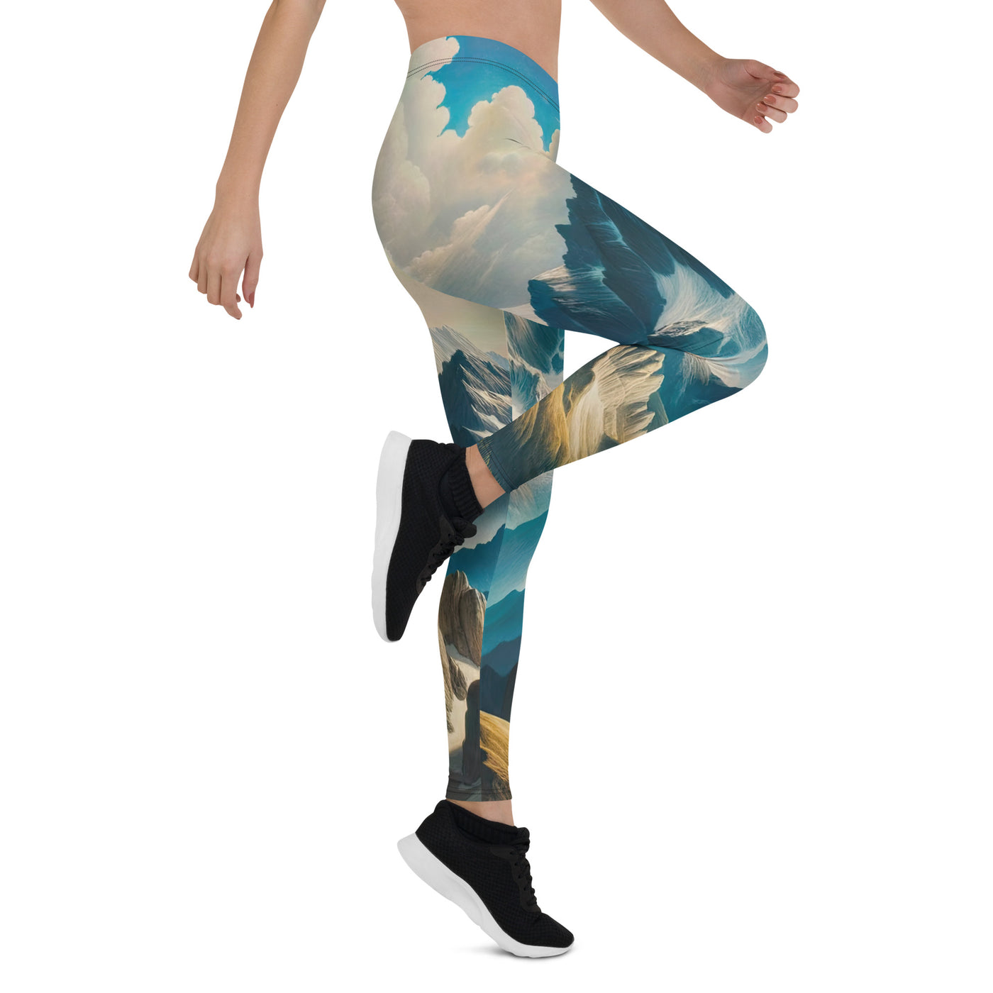 Ein Gemälde von Bergen, das eine epische Atmosphäre ausstrahlt. Kunst der Frührenaissance - Leggings (All-Over Print) berge xxx yyy zzz