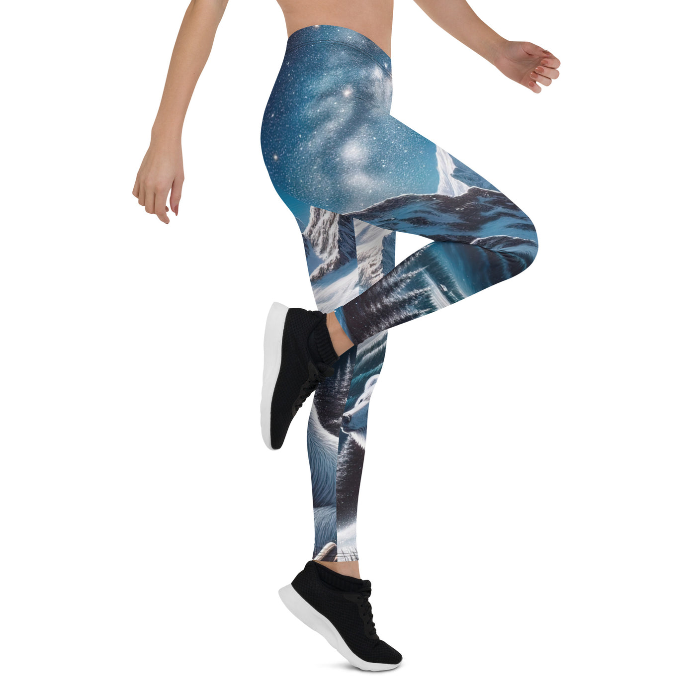 Sternennacht und Eisbär: Acrylgemälde mit Milchstraße, Alpen und schneebedeckte Gipfel - Leggings (All-Over Print) camping xxx yyy zzz