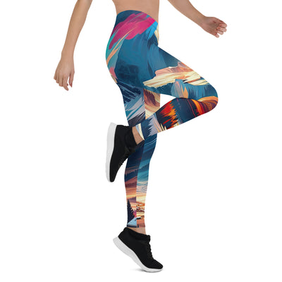 Moderne geometrische Alpen Kunst: Warmer Sonnenuntergangs Schein auf Schneegipfeln - Leggings (All-Over Print) berge xxx yyy zzz